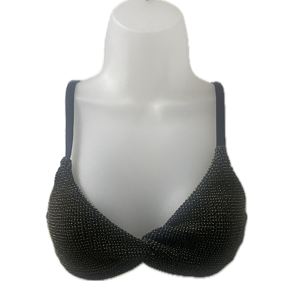 Good American Always Fits Sculpt Twist Black Gold Shimmer Bikini Top - Size 0